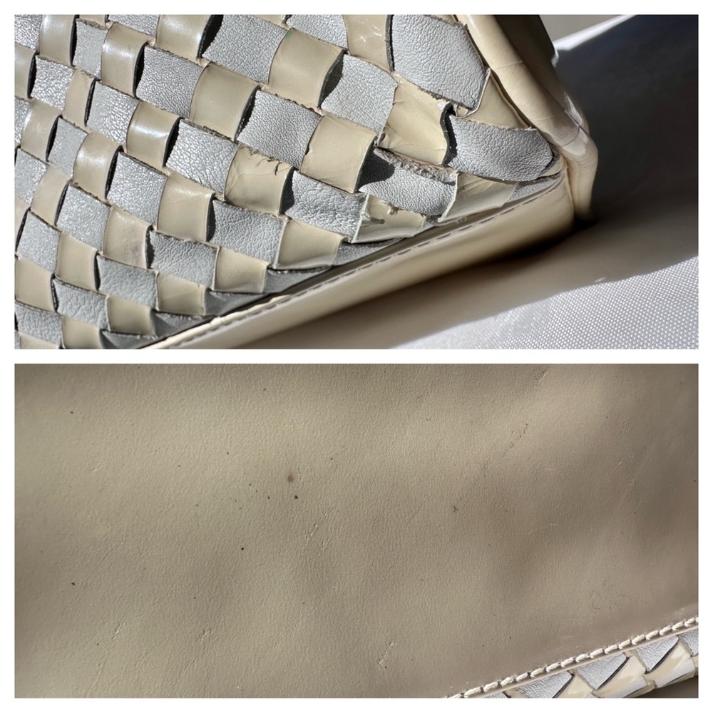 BALLY Woven Leather Satchel Cream Ivory Top Handle Italy - Picture 10 of 13